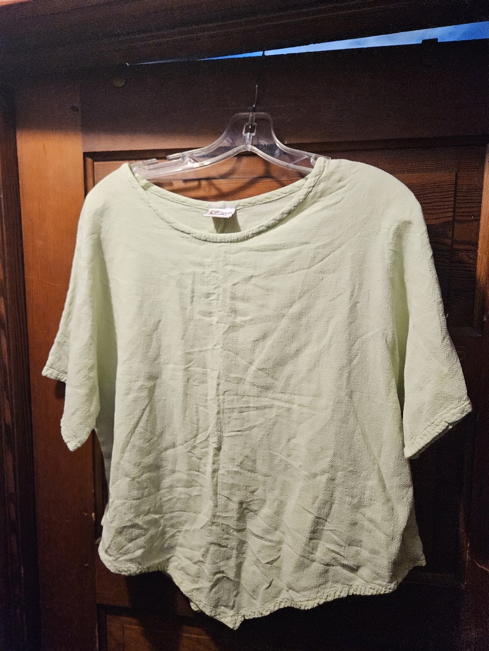Light Green Cotton Textured Short Sleeve Top